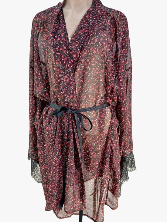 Cacique Other - Cacique Floral Babydoll Nighty 4X Lingerie Sheer Lace Kimono Robe Black Red Flor